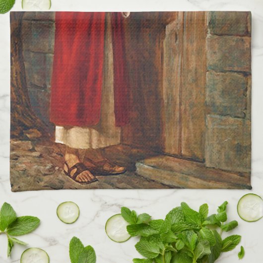 Jezus klopt aan de deur theedoek (Gevouwen)