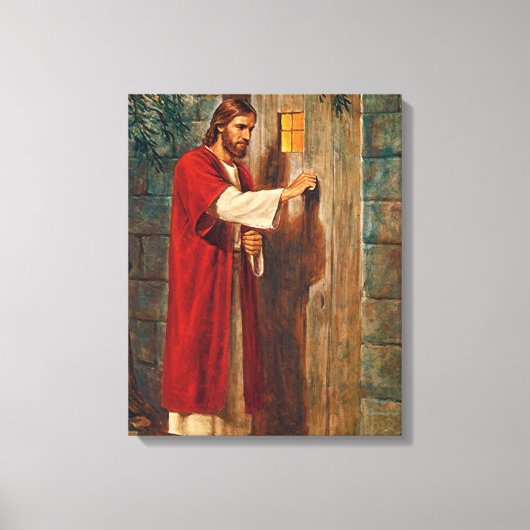Jezus knikt op de deur canvas afdruk (Voorkant)