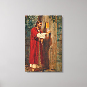Jezus knikt op de deur canvas afdruk