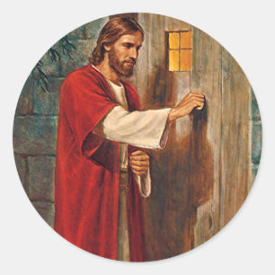 Jezus knikt op de deur ronde sticker