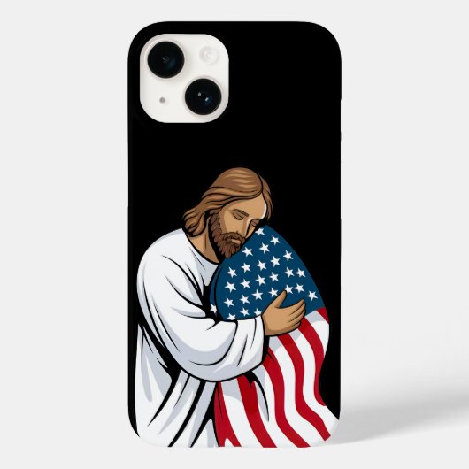 Jezus knuffelt Amerikaanse vlag Case-Mate iPhone Case (Achterkant)