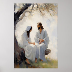 Jezus knuffelt met vrouw Jezus Schilderij Bijbel K Poster