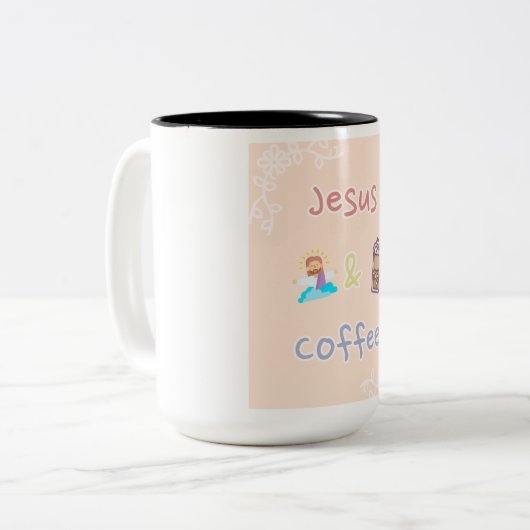 Jezus + Koffie Tweekleurige Koffiemok (Voorkant links)