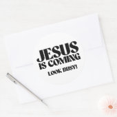Jezus komt er aan Kijk bezig Ronde Sticker (Envelop)