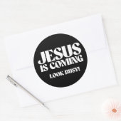 Jezus komt er aan Kijk bezig Ronde Sticker (Envelop)