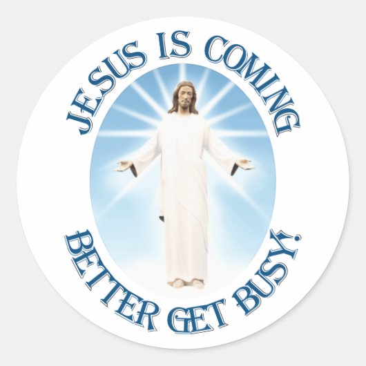 Jezus komt eraan ronde sticker (Voorkant)