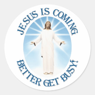 Jezus komt eraan ronde sticker