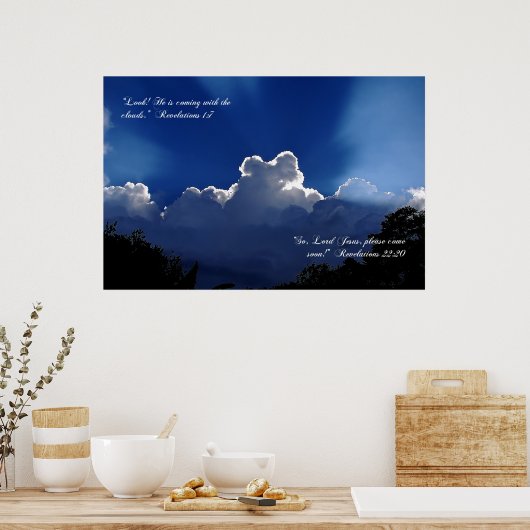 Jezus komt in het Inspirerend Poster van de wolken (Keuken)