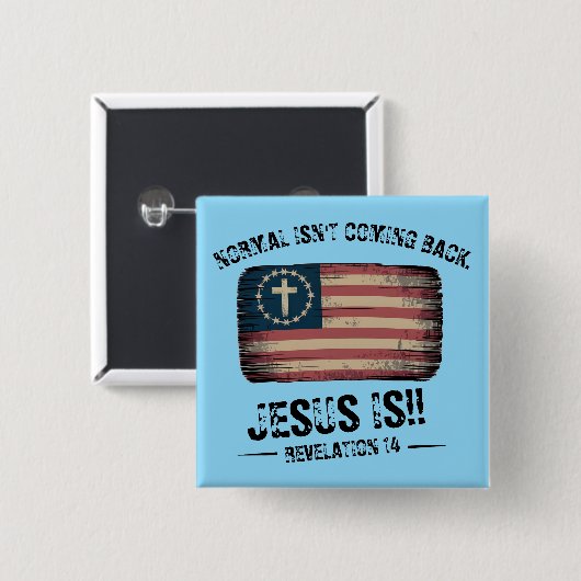 Jezus komt terug vierkante button 5,1 cm (Voorkant /achterkant)