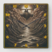 Jezus komt uit de wolken boven de serene wateren vierkante klok (Voorkant)