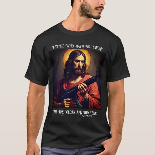 Jezus koopt een T-shirt met zwaard AR-15 (Voorkant)