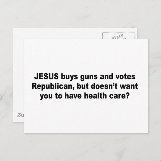 Jezus koopt pistolen maar wil niet dat je genezen  briefkaart (Voorkant / Achterkant)