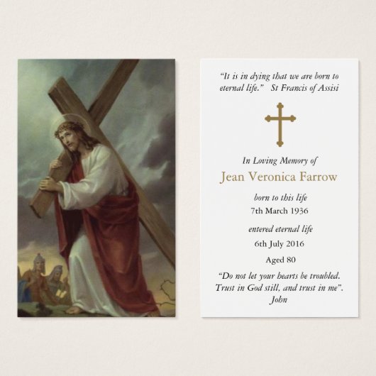 Jezus Kruis begrafenis gebed sympathie kaarten Visitekaartjes (Voorkant /achterkant)