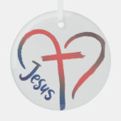 Jezus Kruis en hart Liefde Symbool Glas Ornament (Voorkant)