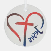 Jezus Kruis en hart Liefde Symbool Glas Ornament (Achterkant)