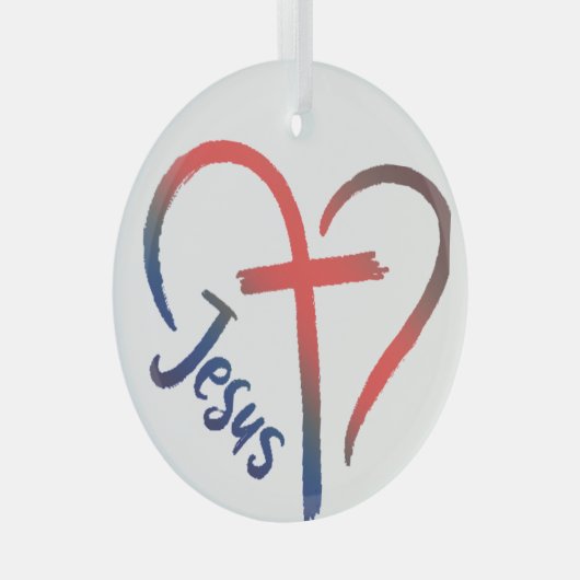 Jezus Kruis en hart Liefde Symbool Glas Ornament (Voorkant Rechts)