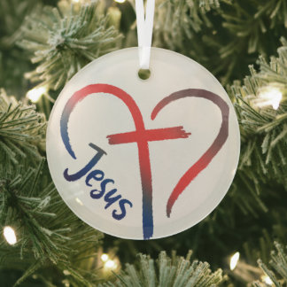 Jezus Kruis en hart Liefde Symbool Glas Ornament