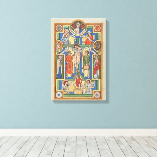 Jezus kruisigde middeleeuwse verlichting canvas afdruk (Insitu (Houten vloer))