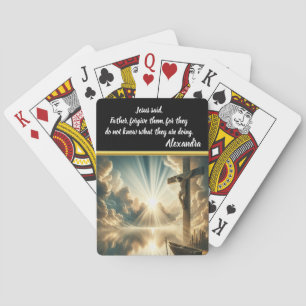 Jezus kruisiging boven water van reflectie pokerkaarten