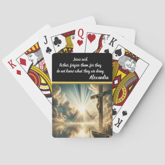 Jezus kruisiging boven water van reflectie pokerkaarten (Achterkant)