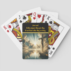 Jezus kruisiging boven water van reflectie pokerkaarten