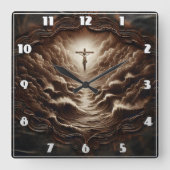 Jezus kruisiging over stormachtige oceaangolven vierkante klok (Voorkant)