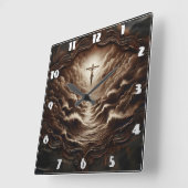 Jezus kruisiging over stormachtige oceaangolven vierkante klok (Hoek)