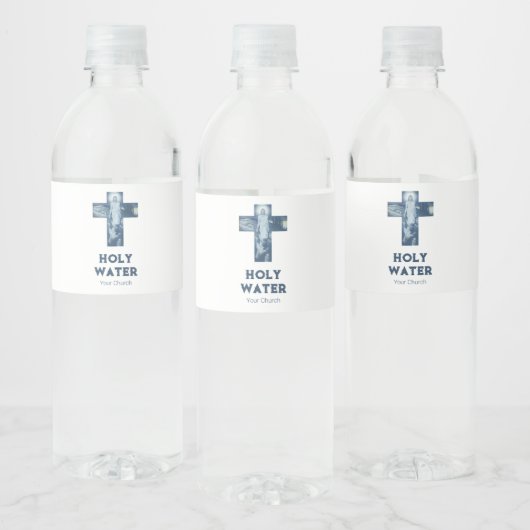  Jezus kruist blauw christendom Heilig water Waterfles Etiket (Flessen)
