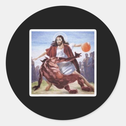 Jezus kruist satan Basketball op Ronde Sticker (Voorkant)