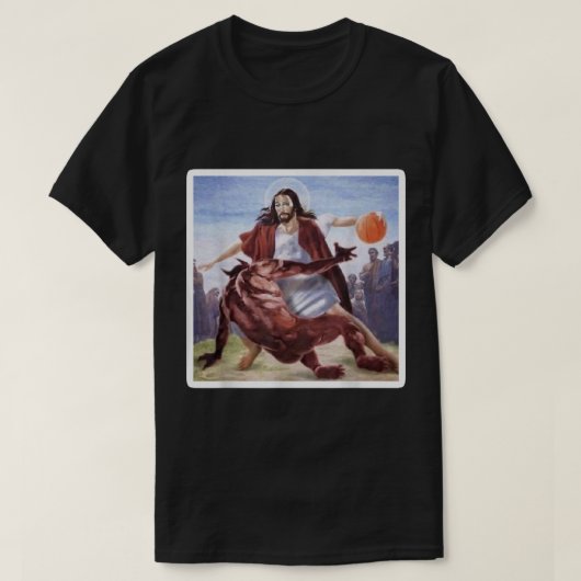 Jezus kruist satan Basketball op T-shirt (Design voorkant)