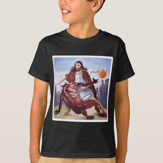 Jezus kruist satan Basketball op T-shirt (Voorkant)