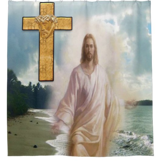 Jezus kruist wit douwergordijn douchegordijn (Voorkant)