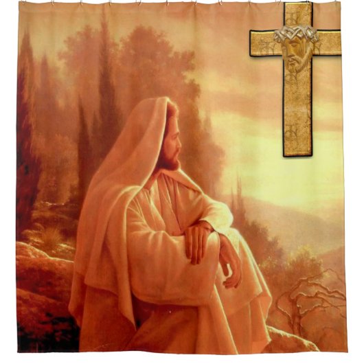 Jezus kruist wit douwergordijn douchegordijn (Voorkant)