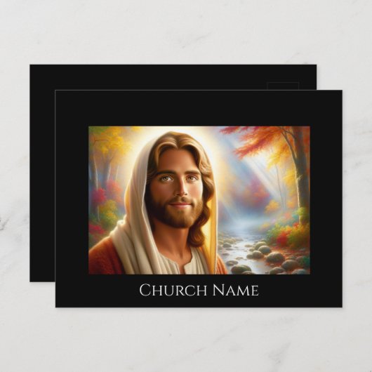 Jezus lachend in een hemels bos briefkaart (Voorkant / Achterkant)