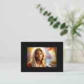 Jezus lachend in een hemels bos visitekaartje (Staand voorkant)