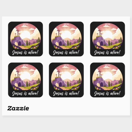 Jezus leeft - Christelijk Paaskruis Vierkante Sticker (Vel)