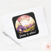 Jezus leeft - Christelijk Paaskruis Vierkante Sticker (Envelop)