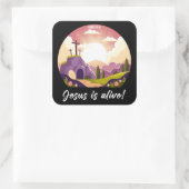 Jezus leeft - Christelijk Paaskruis Vierkante Sticker (Tas)