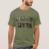Jezus leeft - Leger/Vermoeidheid Groen T-shirt (Voorkant)