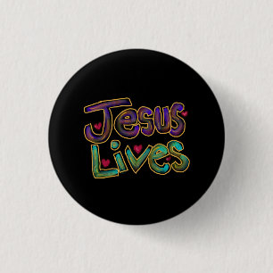 Jezus Leeft Met Rode Harten Ronde Button 3,2 Cm