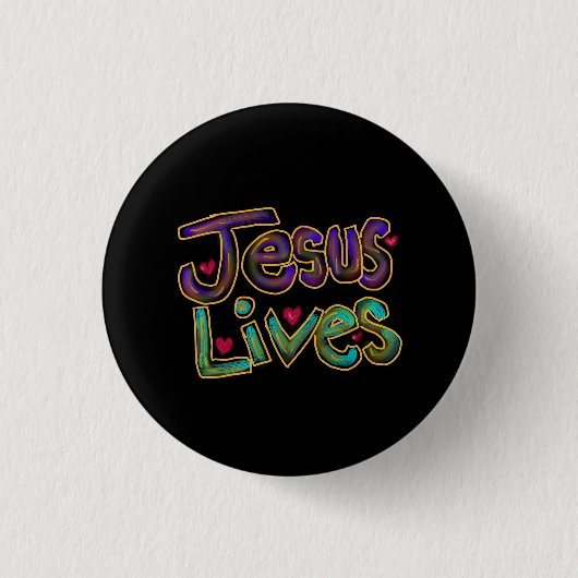 Jezus Leeft Met Rode Harten  Ronde Button 3,2 Cm (Voorkant)