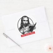 Jezus leest verboden boeken ronde sticker (Envelop)