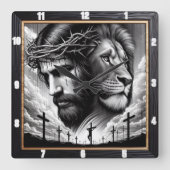 Jezus Leeuw Kruis Geloof Vierkante Klok (Voorkant)