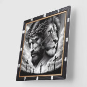 Jezus Leeuw Kruis Geloof Vierkante Klok (Hoek)