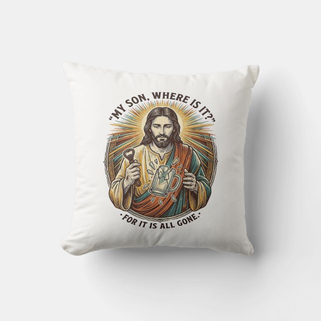 Jezus Lege Gebroken Bierpul Bartender Drinken Humo Kussen (Voorkant)