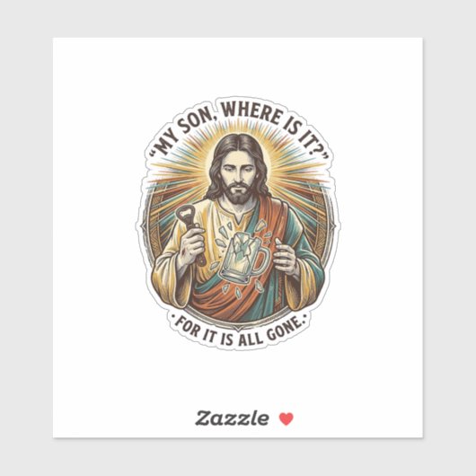 Jezus Lege Gebroken Bierpul Bartender Drinken Humo Sticker (Vel)