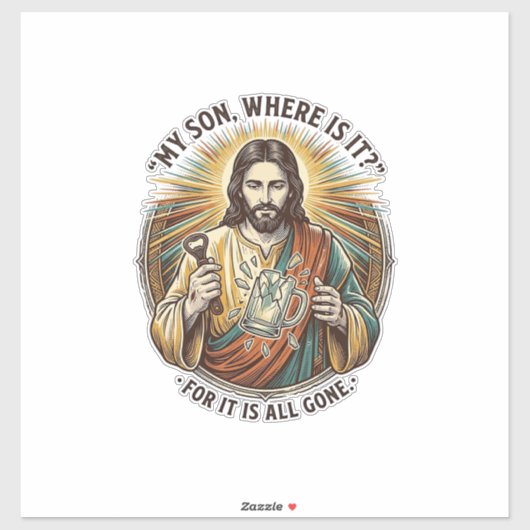 Jezus Lege Gebroken Bierpul Bartender Drinken Humo Sticker (Vel)