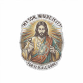 Jezus Lege Gebroken Bierpul Bartender Drinken Humo Sticker (Voorkant)