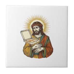 Jezus Lege Pizzadoos Koelkast Verraad Eetgrap_1 Tegeltje