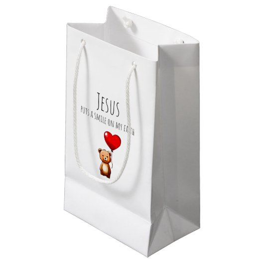 Jezus legt een glimlach op mijn geschenktas klein cadeauzakje (Voorkant Gekanteld)